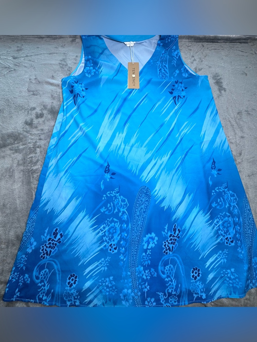 Tendency Blue Abstract Paisley Sleeveless Shift Dress XXL Boho Style
